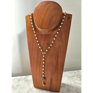 Gold-Tone Necklace with Tiny Beads/Pearls and Key Pedant